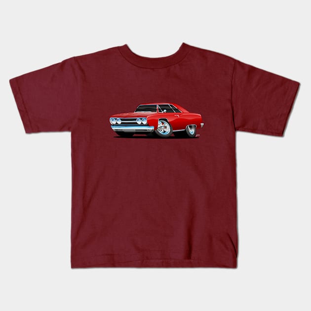 Red Hot Classic Muscle Car Coupe Cartoon Kids T-Shirt by hobrath